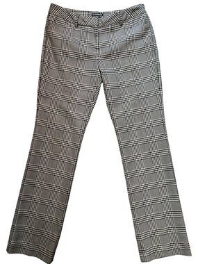 Express Women's Slim-Fit Editor Pants Flat Front Size 8R Black White Houndstooth